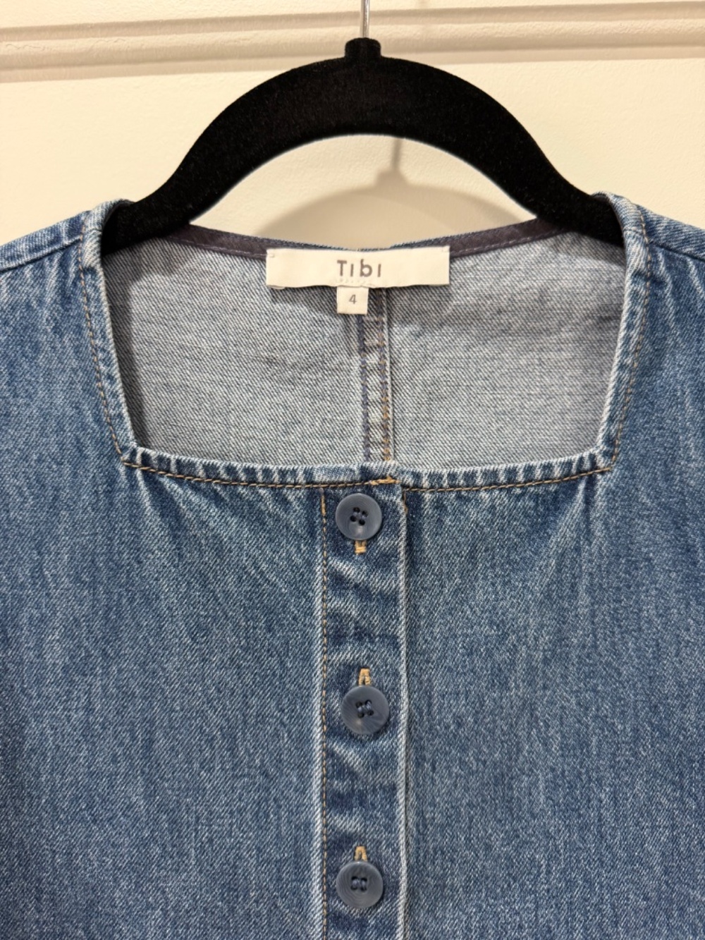 Tibi Spring Denim Slit Front Sleeveless Top Classic Blue Size 4 - Picture 5 of 8